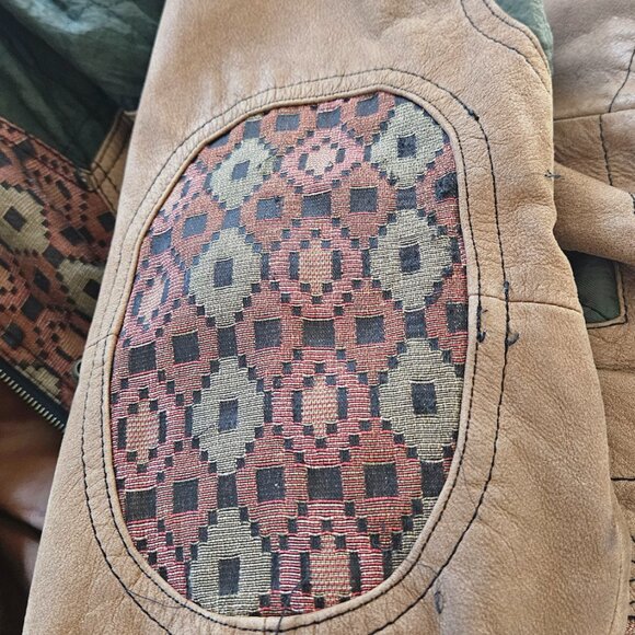 Leather & Suede Patchwork bomber jacket, vintage women's style - Picture 6 of 9